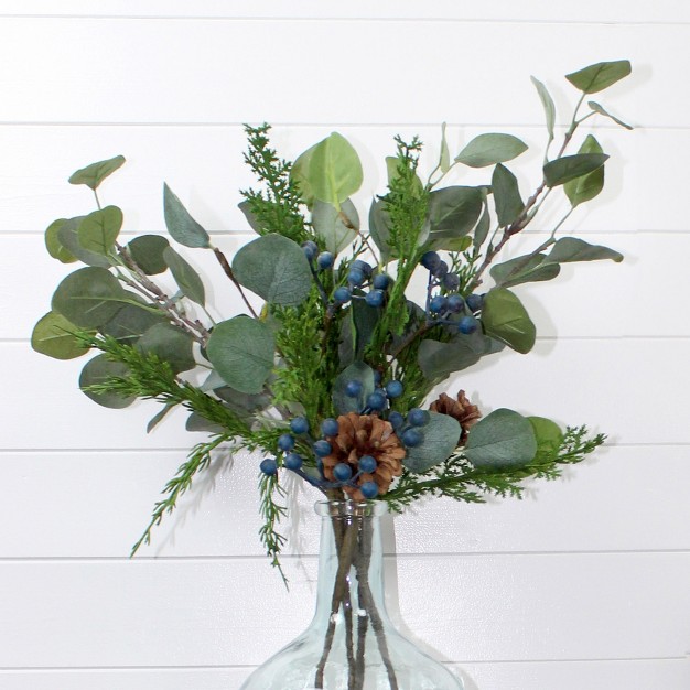 Auldhome Design 16in Blue Berry Greenery Picks; Juniper Tree Floral Picks For Christmas And Seasonal Decor