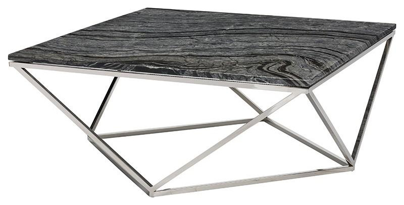 Jasmine Coffee Table Black Wood Vein Marble/Polished Stainless   Contemporary   Coffee Tables   by Old Bones Co.  Studios  Houzz