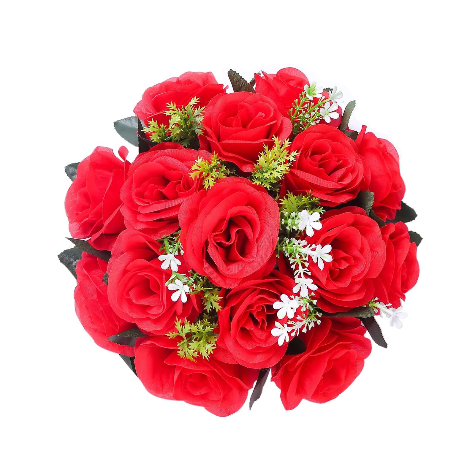 2 Pack Red Artificial Flower Ball Bouquets For Centerpieces, 15-Head Silk Rose Kissing Balls 10