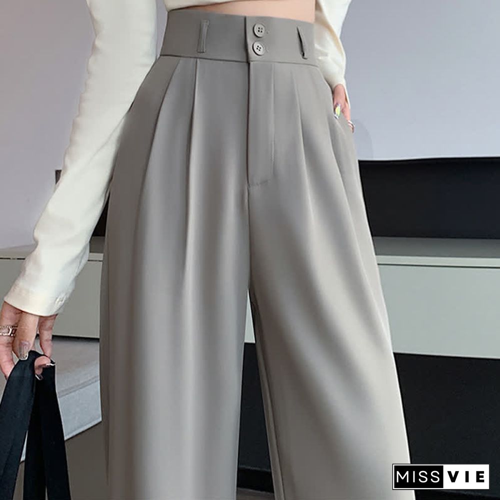 High Waist Wide Leg Double Button Drape Suit Pants