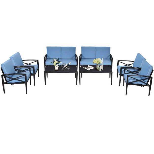 Tangkula 8 piece Outdoor Aluminum Patio Conversation Set Cushioned Sofa Chair With Coffee Table