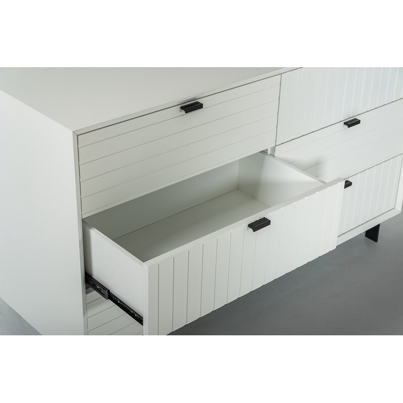 Contemporary 6 Drawer White Dresser