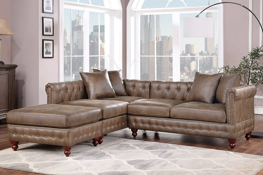 Brixen 3 Piece Breathable Leatherette L Shape Sectional  Dark Coffee   Traditional   Sectional Sofas   by Hollywood Decor  Houzz