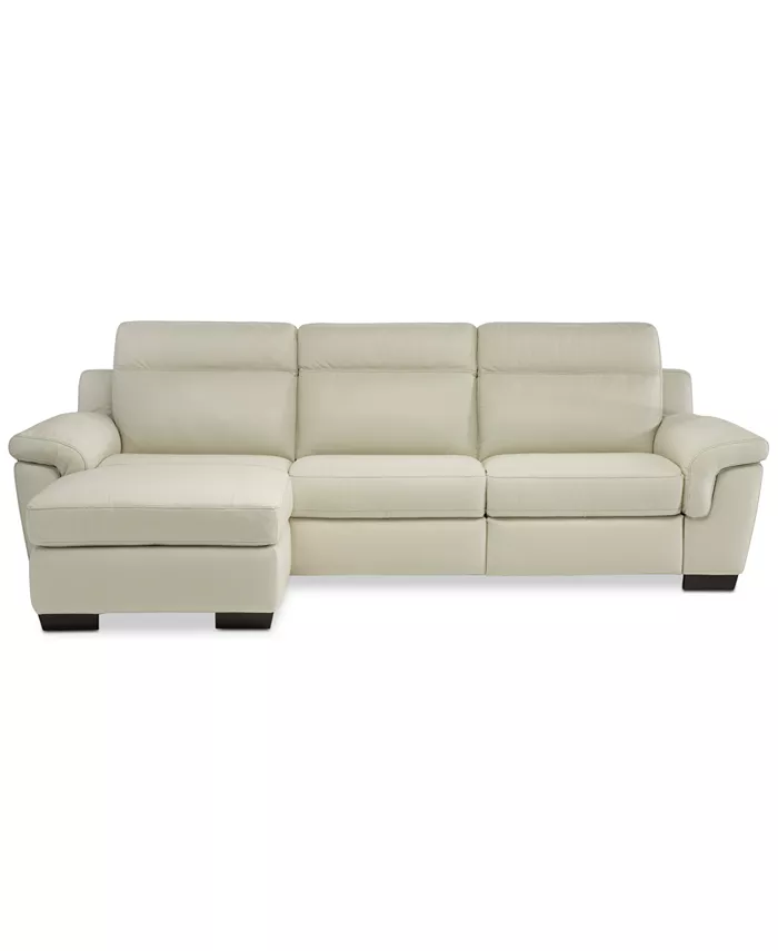 Furniture Julius II 3-Pc. Leather Chaise Sectional Sofa With 2 Power Recliners Power Headrests And USB Power Outlet