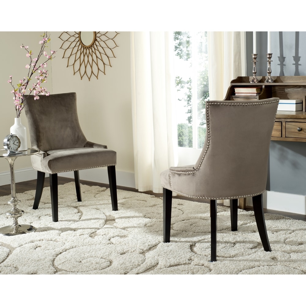 SAFAVIEH Dining Crusie Mushroom Dining Chairs   Nickel Nailheads (Set of 2)   22\