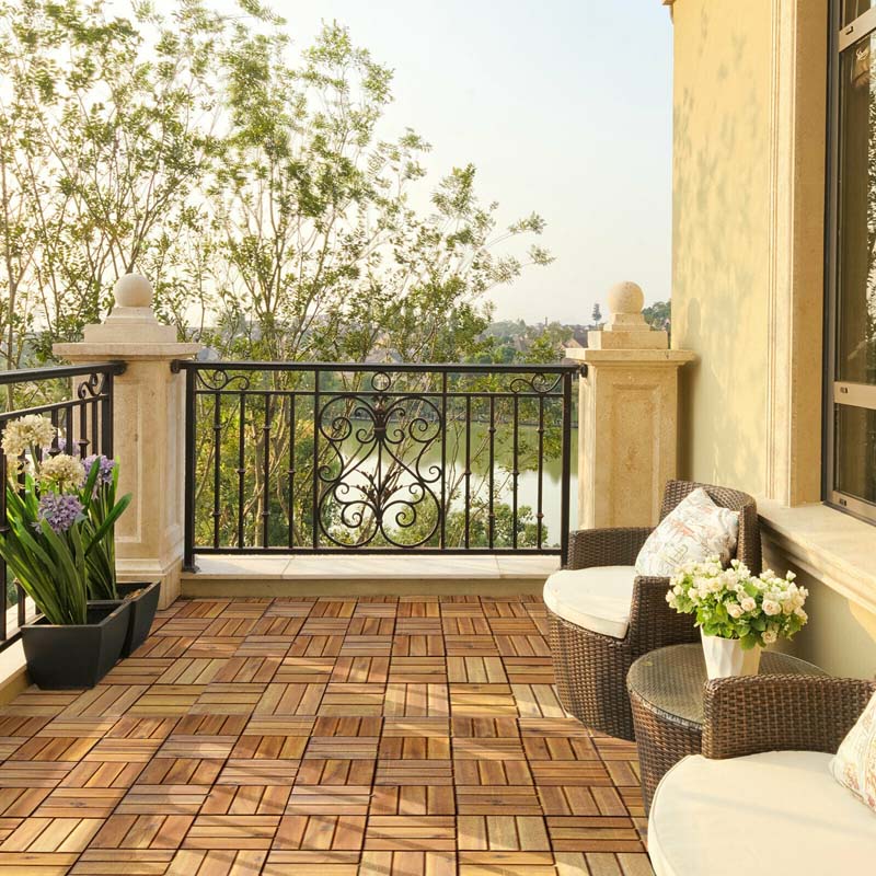 27 Pcs Interlocking Patio Deck Tiles, 12 x 12in Acacia Wood Floor Tiles, 27 sq. Ft Wood Composite Deck Flooring Pavers