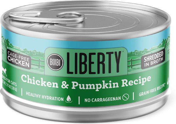 BIXBI Liberty Chicken and Pumpkin Recipe in Broth Grain-Free Wet Cat Food， 2.75-oz can， case of 24