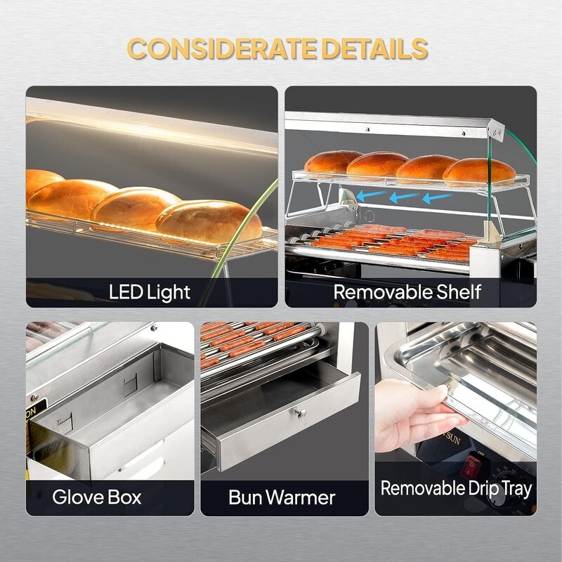 Electric Stainless Steel Hot Dog Grill Cooker Machine