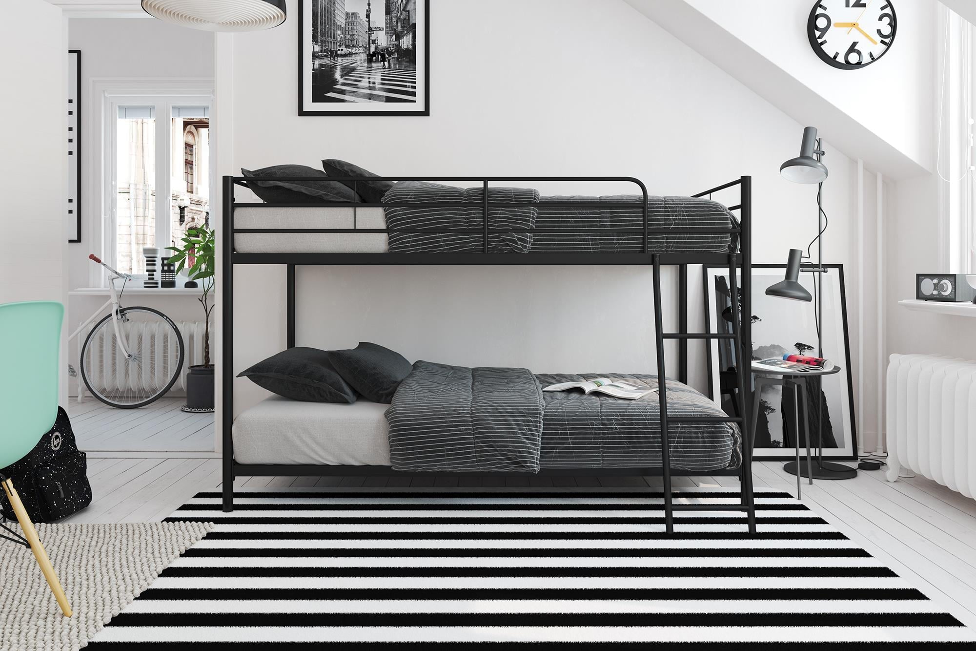 Mainstays Small Space Junior Twin over Twin Metal Bunk Bed, Black