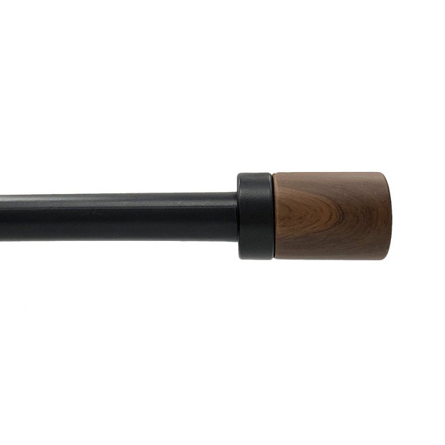 Decorative Drapery Curtain Rod With Maple Wood Cylinder Finials Matte Black Lumi Home Furnishings