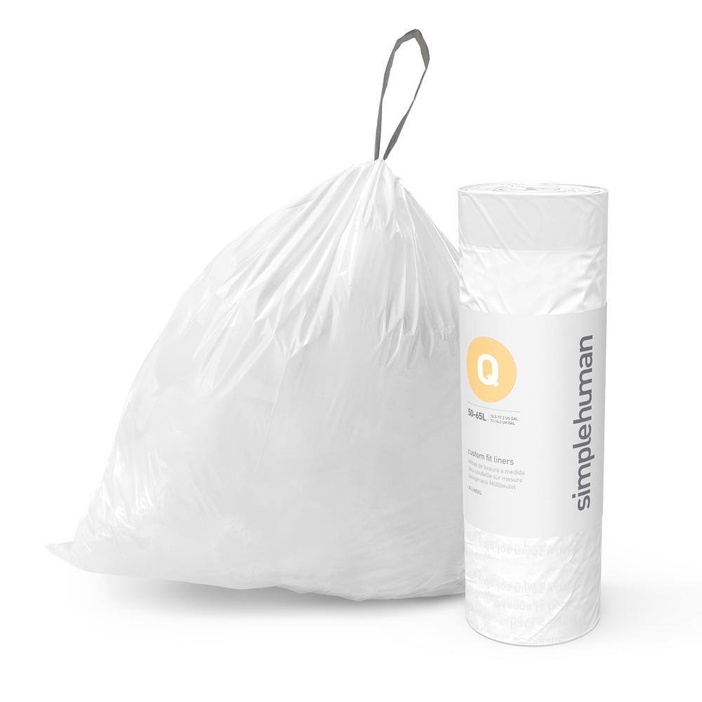 simplehuman 13.2-17.2 Gal. (50-65 l) White - 240 Liners Code Q Custom Fit Drawstring Trash Bags CW0414