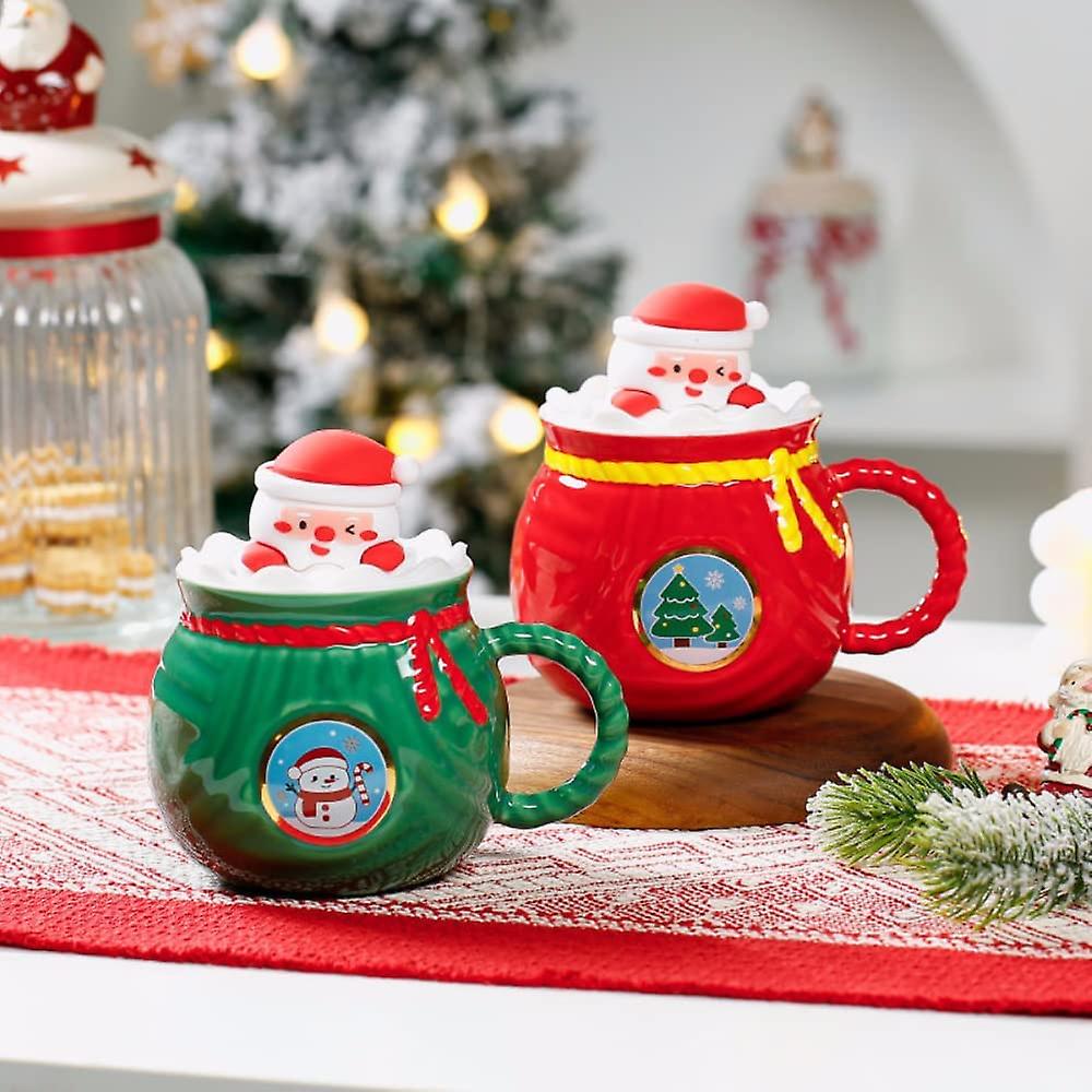 Santa Claus Cute Mugs Christmas Coffee Mug With Lid， Tea Cup， Milk Cup， Christmas For Women，men， Office Personal (green)