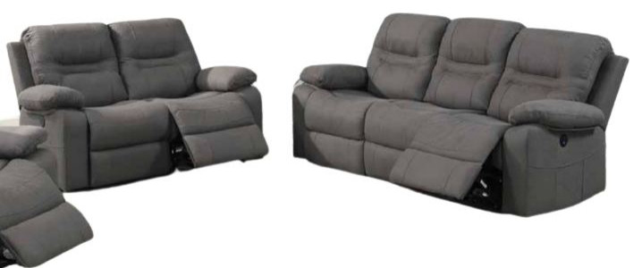 Provdiv 2 Piece Motion Reclining Sofa Set in Slate Blue Breathable Leatherette   Transitional   Living Room Furniture Sets   by Hollywood Decor  Houzz