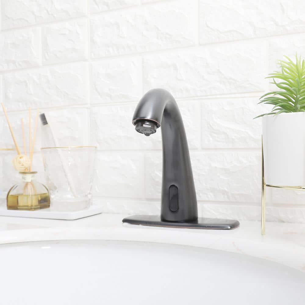 BWE Automatic Sensor Touchless Bathroom Sink Faucet With Deck Plate and Pop Up Drain In Oil Rubbed Bronze