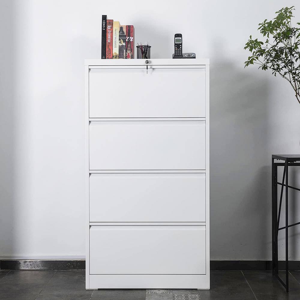 Aobabo White 4-Drawer Lateral File Cabinet with Lock for LetterLegal Size Paper PX-4CKX002-1