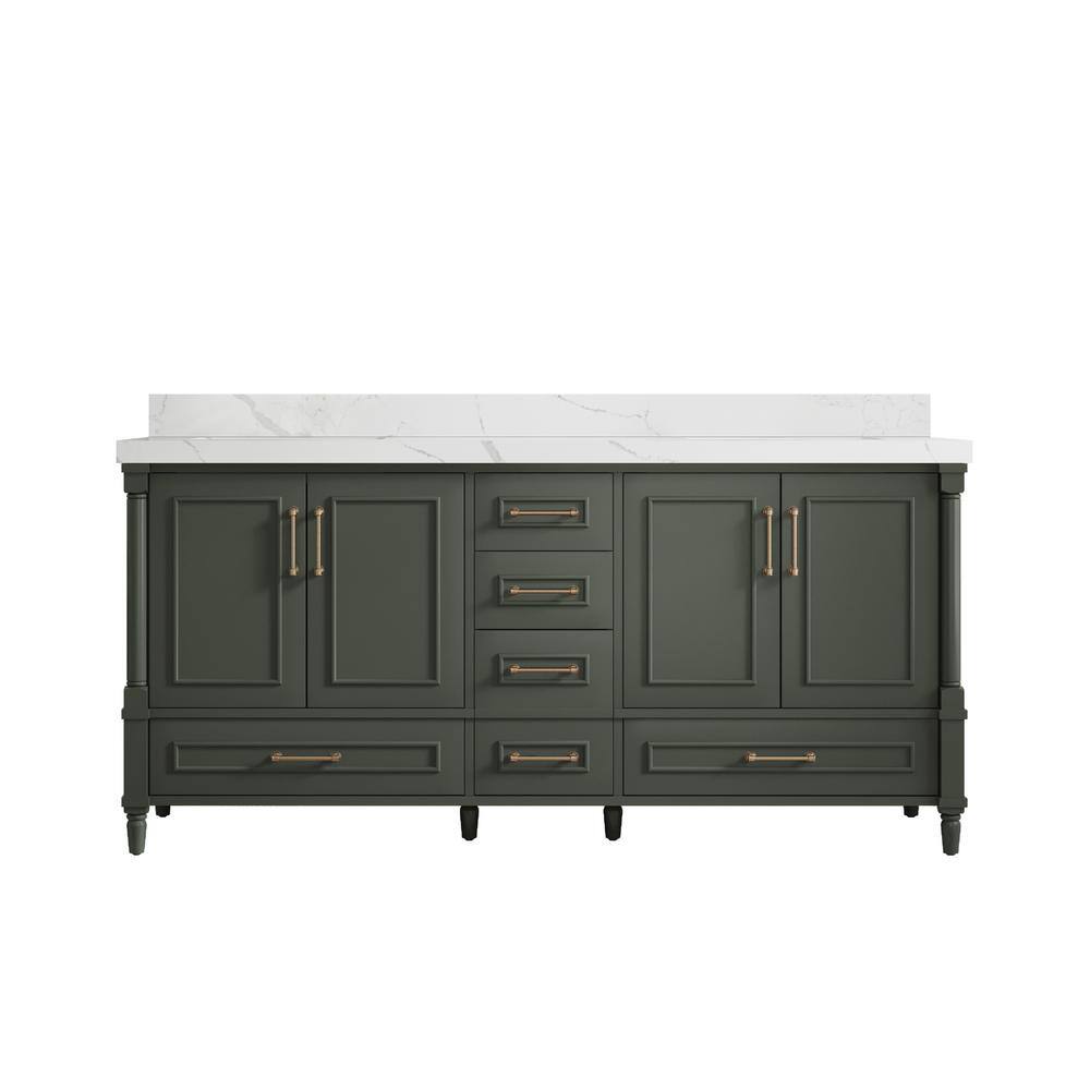 Willow Collections Hudson 72 in. W x 22 in. D x 36 in. H Double Sink Bath Vanity in Pewter Green with 2 in. Calacatta Quartz Top HDSN_PGN_CA_LZ_72