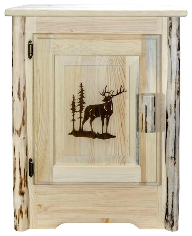 Montana Woodworks Wood Accent Cabinet with Engraved Elk in Natural   Rustic   Accent Chests And Cabinets   by Homesquare  Houzz