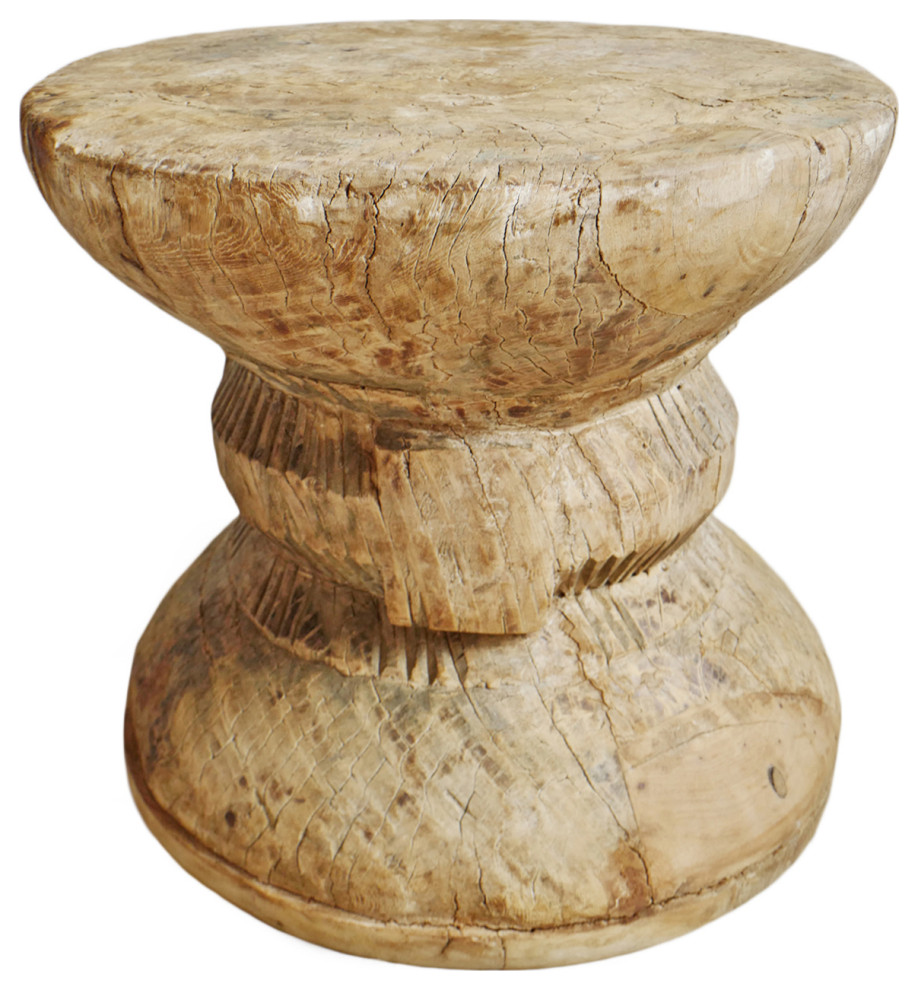 Consigned Old Ukhali Wood Stool Table 1   Rustic   Side Tables And End Tables   by Design Mix Furniture  Houzz