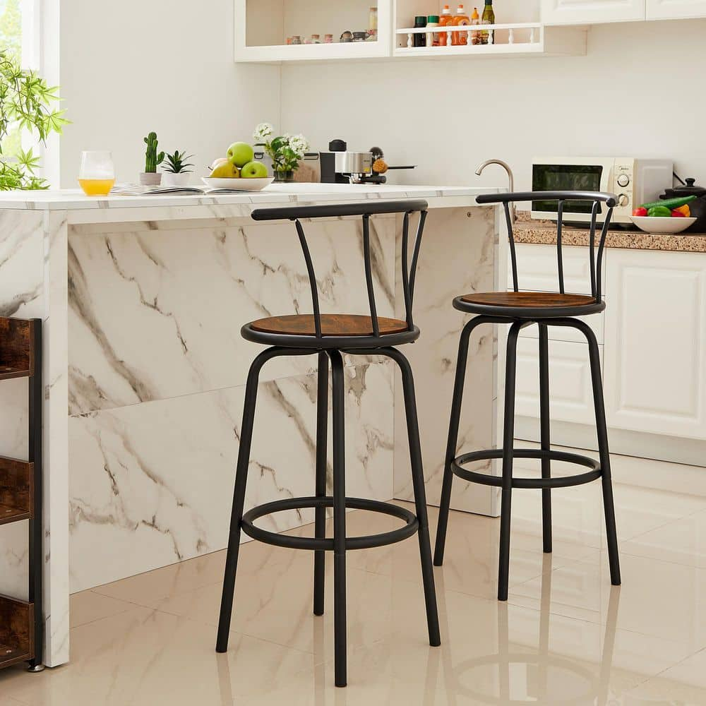 VECELO Bar Stools Set of 2 with Back Metal Barstools Tall Chair for Indoor Outdoor Pub Kitchen, Height 27.3 in., Brown KHD-XF-SD03-BRN