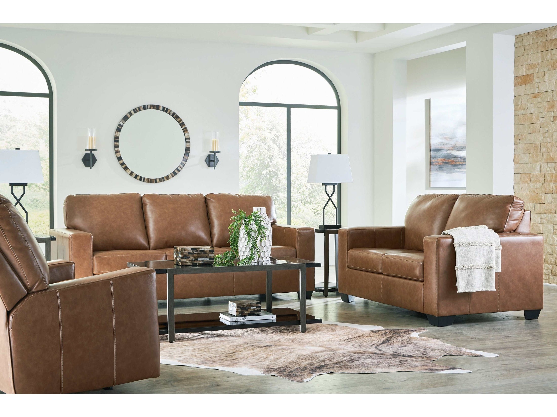 (Online Special Price) Bolsena Caramel Leather Living Room Set / 3pc