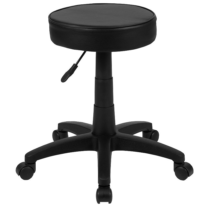 Emma and Oliver Black Adjustable Doctors Stool on Wheels with Ergonomic Molded Seat