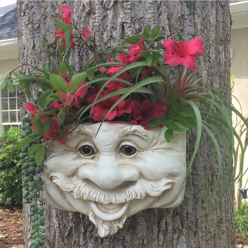 HOMESTYLES Uncle Nate 10.5 in. Antique White the Muggly Face Statue Tree and Resin Patio Wall Planter 39545