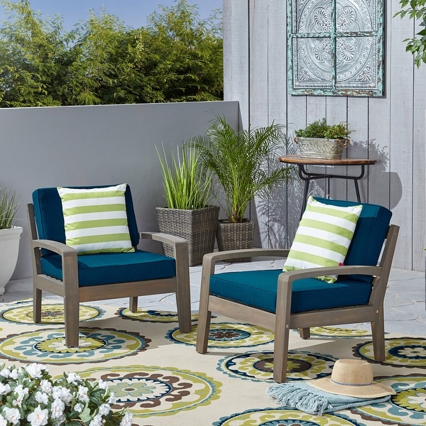 Grenada Outdoor Acacia Wood Club Chairs with Cushions (Set of 2) by Christopher Knight Home