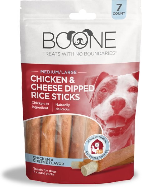 Boone Large Chicken and Cheese Dipped Rice Stick Jerky Dog Treats， 7 count