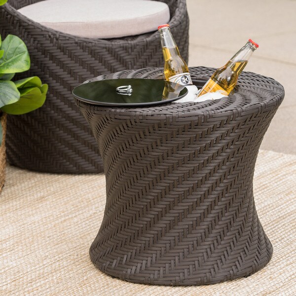 La Jolla Outdoor Wicker Accent Table with Ice Bucket by Christopher Knight Home