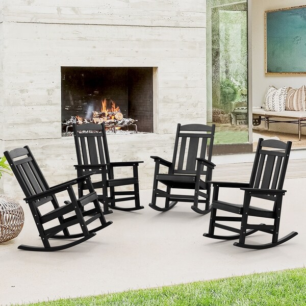 LUE BONA Plastic Outdoor Patio Adirondack Rocking Chairs For Porch Set of 4