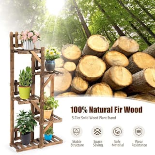 Alpulon IndoorOutdoor Garden Wooden Plant Flower Stand 6 Pots Display Shelf (5-Tier) ZMWV468