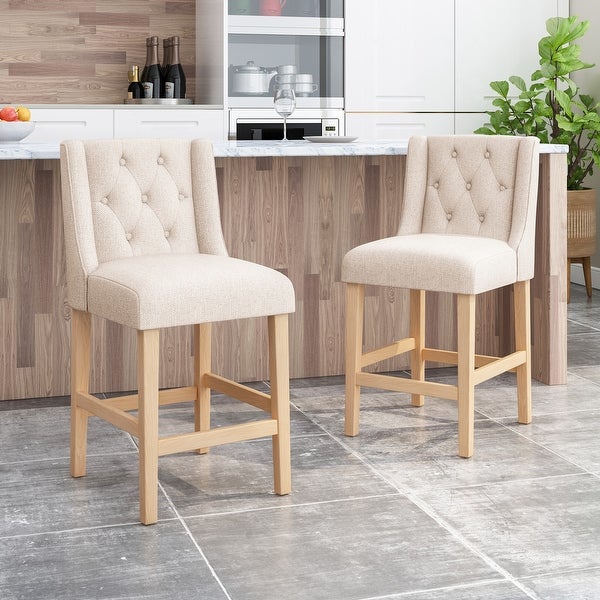 Landria Button-tufted Wingback Counter Stools (Set of 2) by Christopher Knight Home