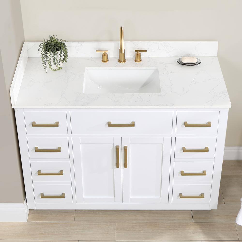 Altair Gavino 48 in. W x 22 in. D x 34 in. H Bath Vanity in White with Grain White Composite Stone Top 557048-WH-GW-NM