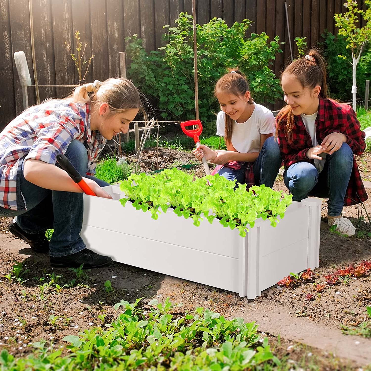 Arlopu PVC Raised Garden Bed, 45.3'' x 22.4'' x 13'' Rectangular Planter Box for Outdoor Garden Yard