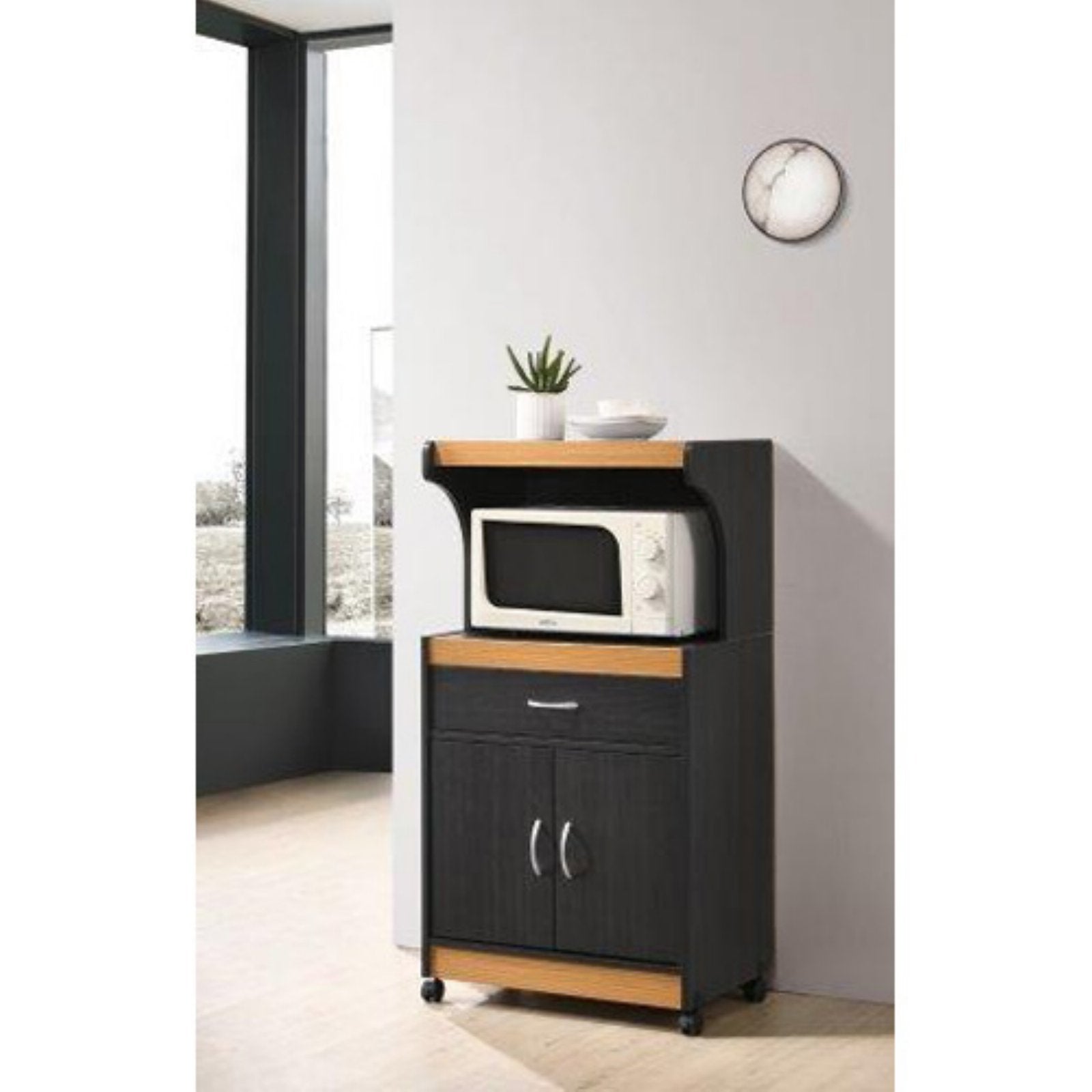 Hodedah Imports HIK72 Microwave Kitchen Cart