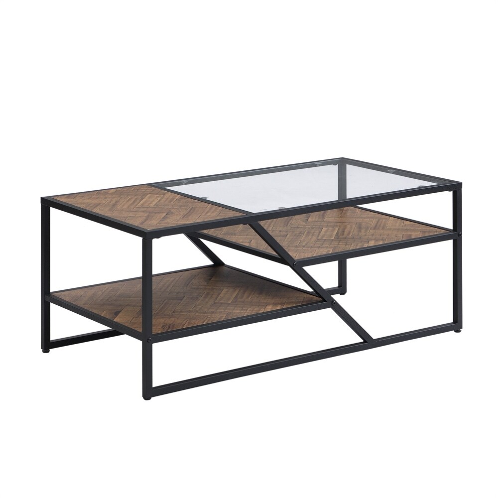 Coffee Table with Storage Shelf Tempered Glass End Table   43.31* 21.56* 17.91 inch