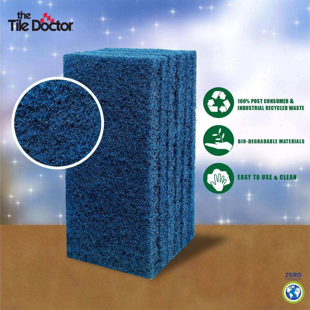 The Tile Doctor 10 in. x 4.5 in. x 1 in. Medium Duty Blue Water Based Latex Resins Maximum Scrub Power Pads (6-Pack) scrubdr6blue