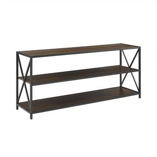 Walker Edison Furniture Company 26 in. Dark WalnutBlack Metal 3-shelf Etagere Bookcase with Open Back HDS60XMWDW