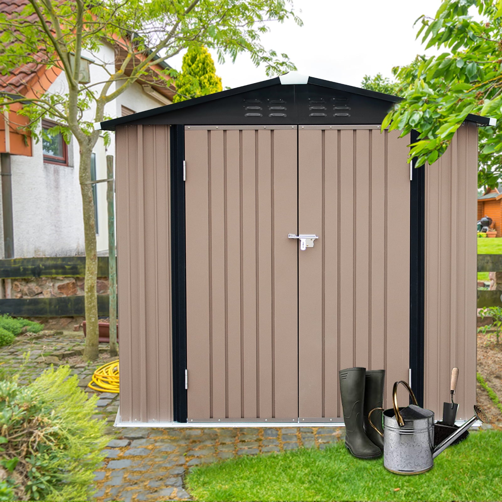 Polar Aurora 6'x 4' Outdoor Metal Storage Shed with Double Lockable Door