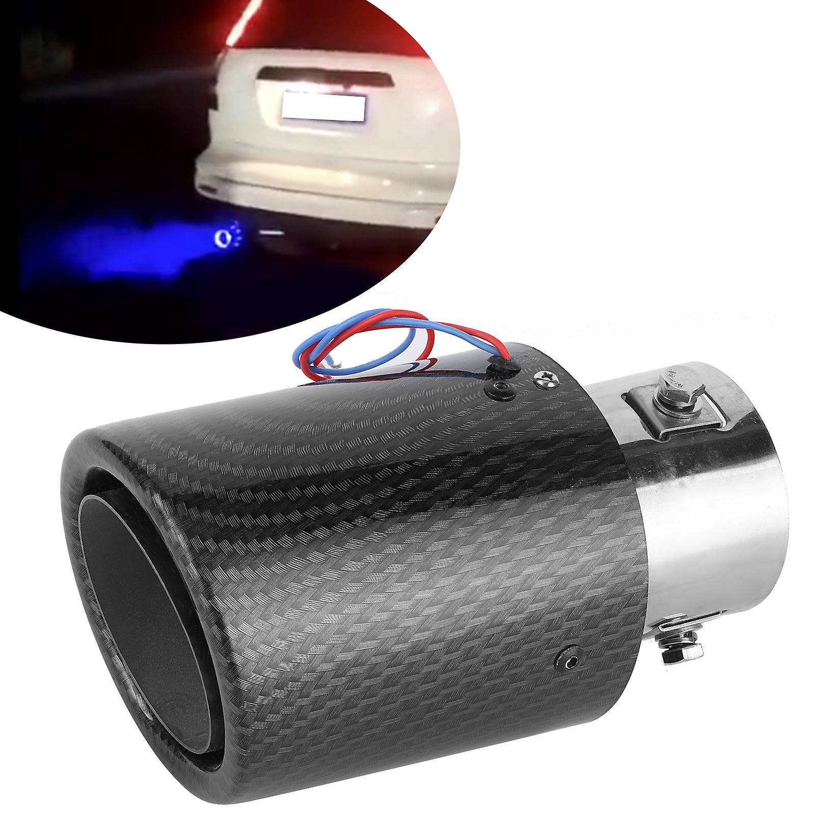 Carbon Fiber Exhaust Muffler Tip Tail Pipe With Luminous Led Light 1.4-2.5in Universalblue Light