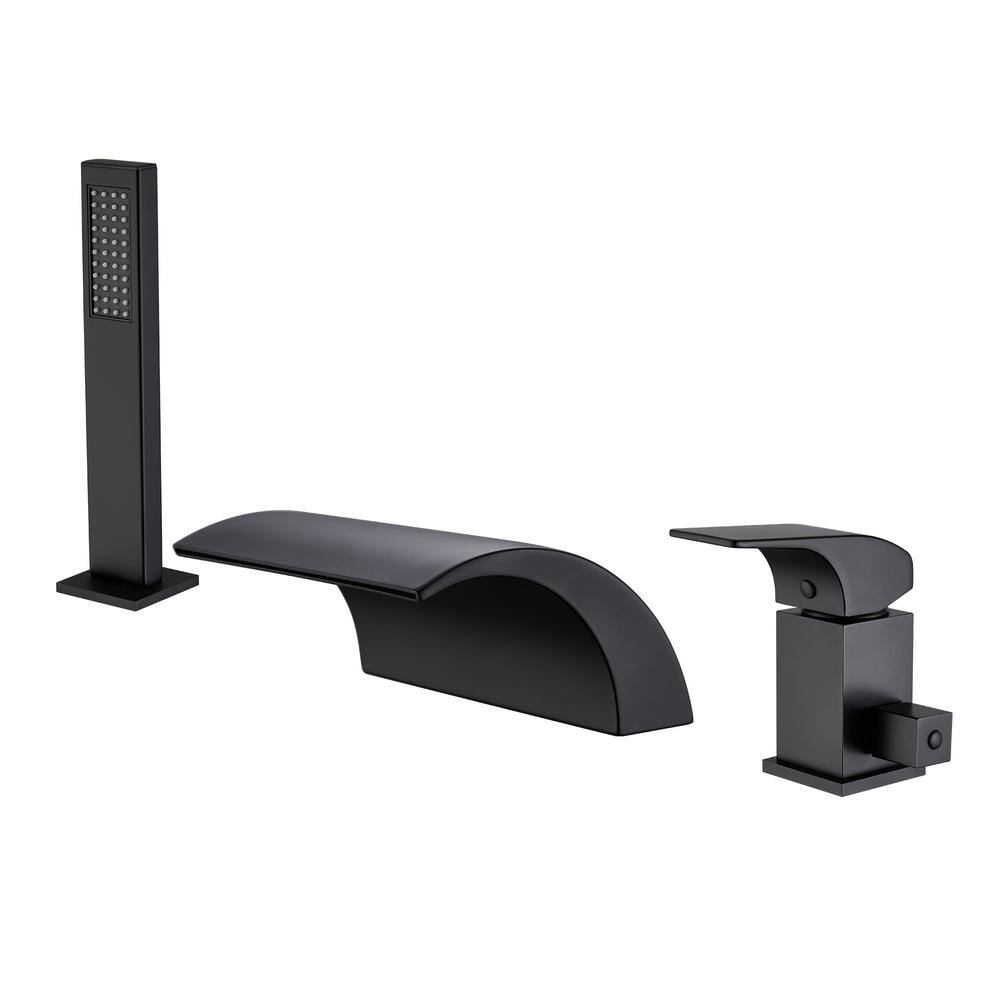 CASAINC Single-Handle Tub-Mount Roman Tub Faucet with Hand Shower in Matte Black WF5164HF-2BL