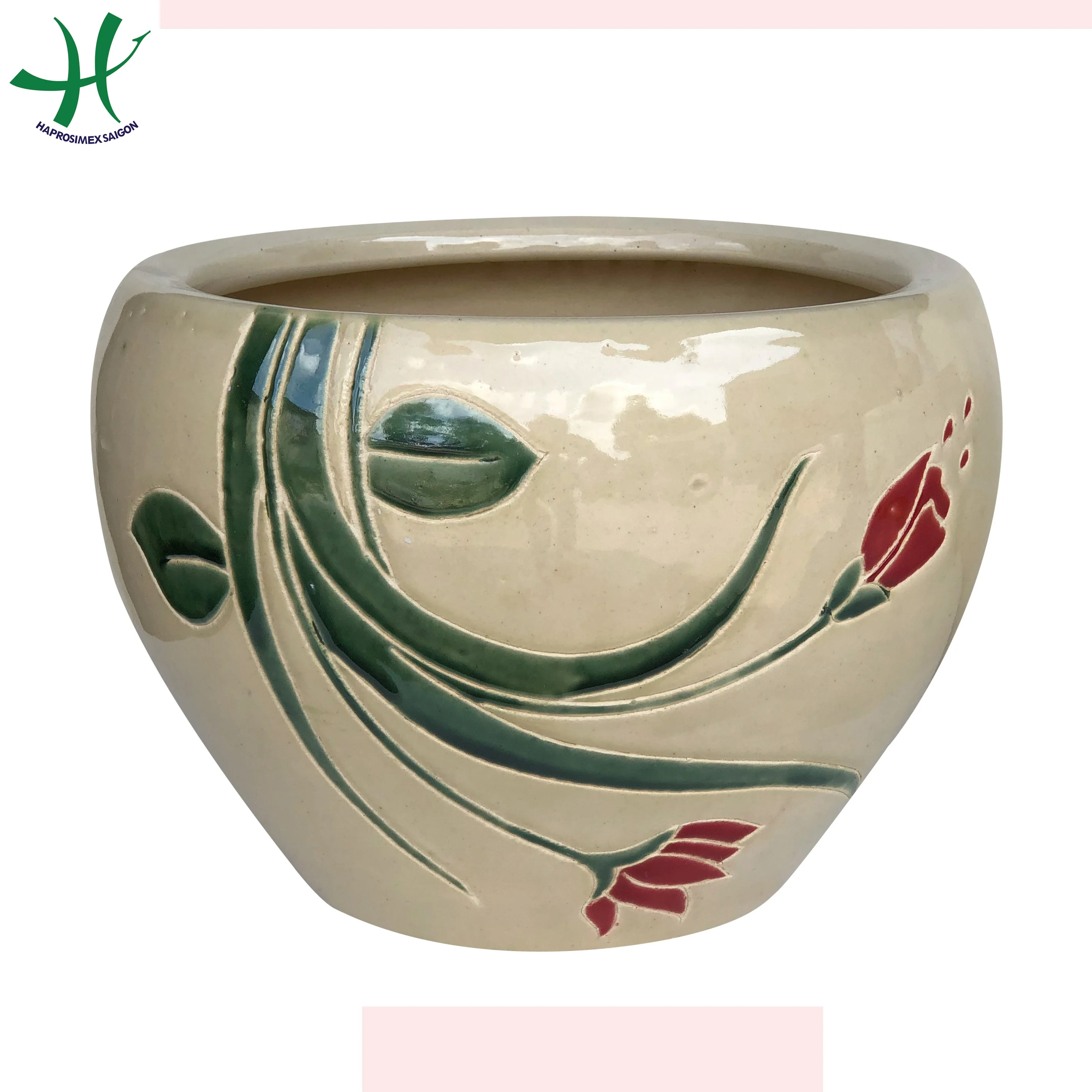 Set of 3 Round Ceramic Planter Pots hot selling for wholesales  with multi designs for  home garden supplies