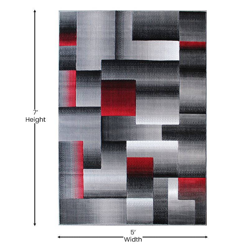 Masada Rugs Masada Rugs Trendz Collection 5'x7' Modern Contemporary Area Rug in Red， Gray and Black-Design Trz861