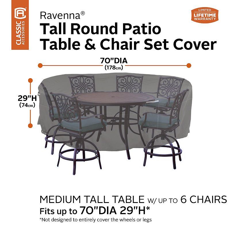 Classic Accessories Ravenna Tall Round Patio Table and Chair Set Cover