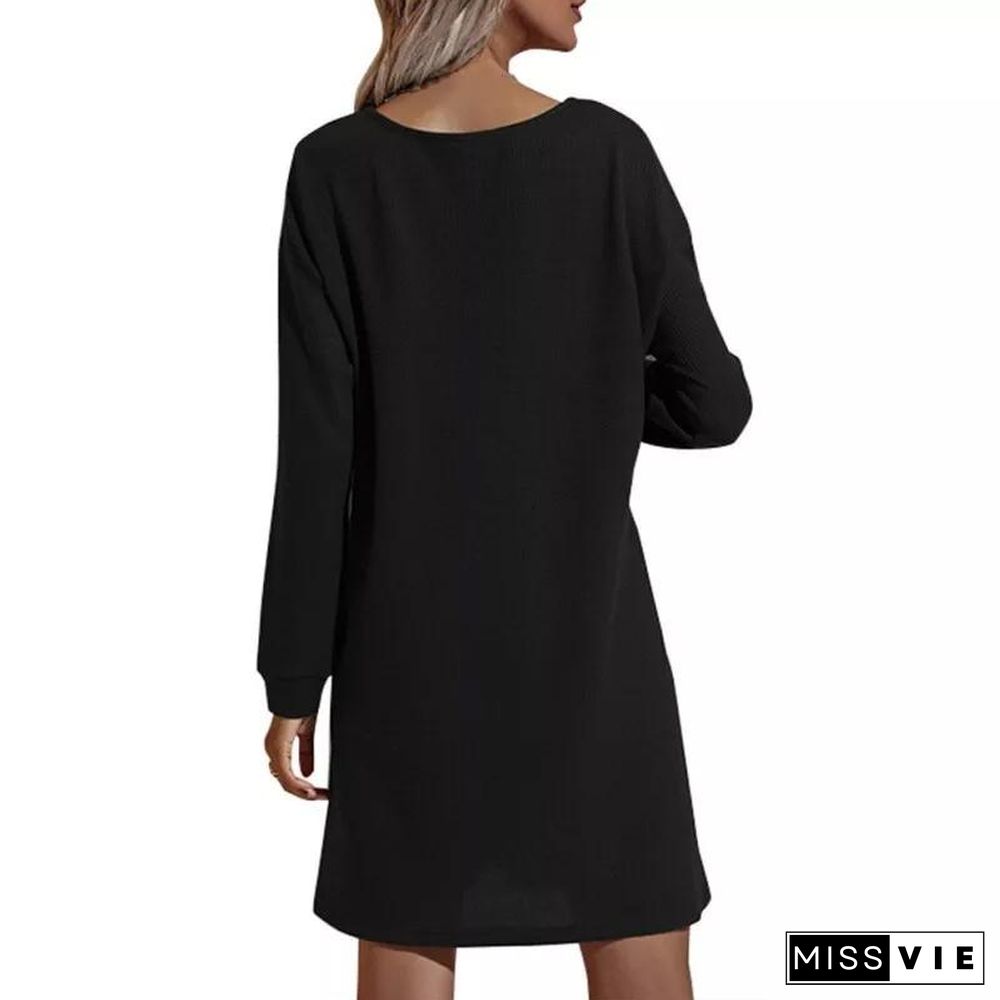 Women's Casual Dresses V-Neck Buttoned Hip Knitted Dresses