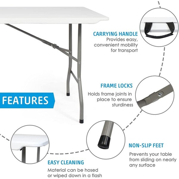 6FT Outdoor Folding Table，FoldinHalf Camping Table w/Handle