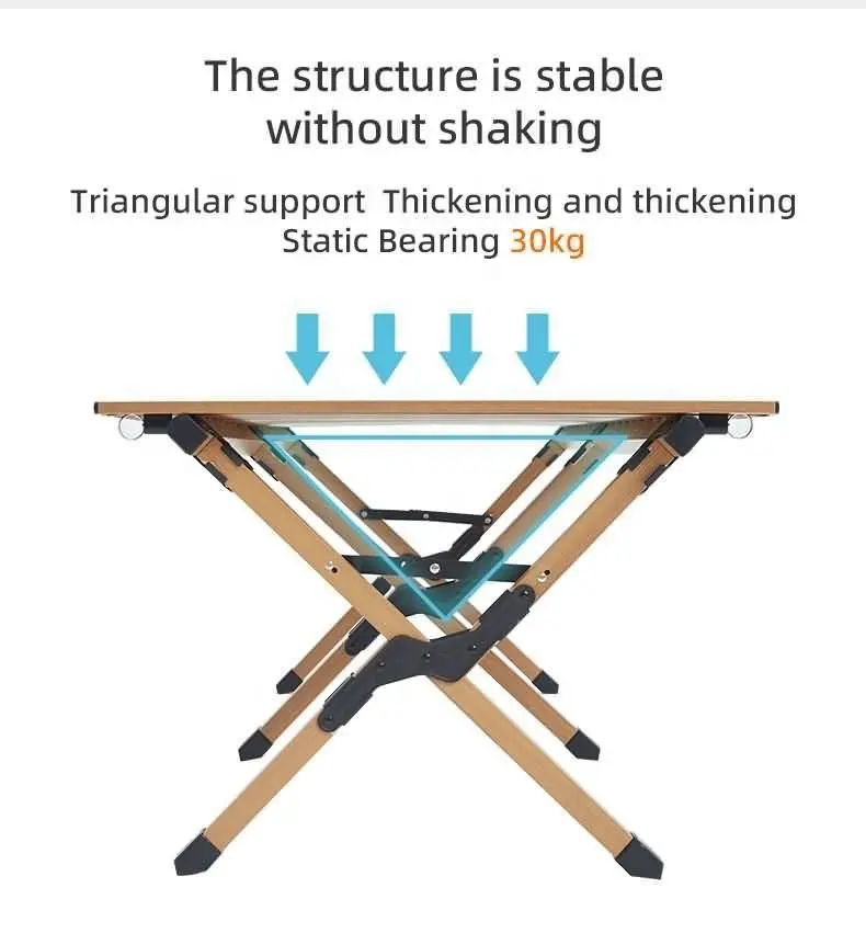 Wood Grain Outdoor Foldable Picnic Camping Aluminum Folding Table Roll Up Portable Egg Roll Table