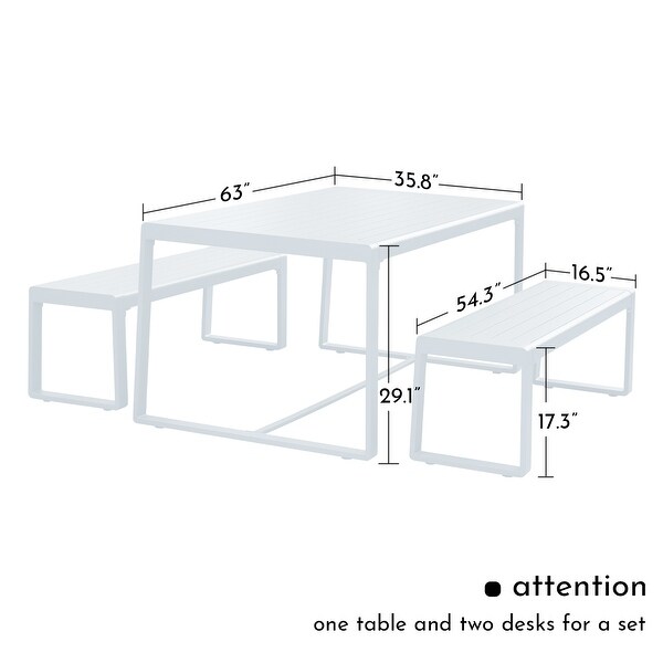 Aoodor Outdoor 3Piece Aluminum Picnic Table Set，Rectangular Patio Dining Table with Benches