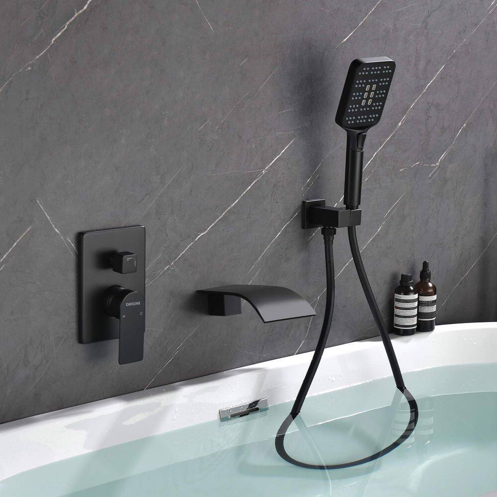 Miscool Ebeta Single-Handle Wall-Mount Roman Tub Faucet with Hand Shower in Matte Black TFSMDHD10Y016B