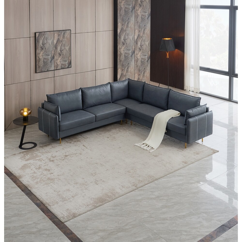 Technical Leather Sofa Sets L shape Sectional with Chaise  Dark Gray